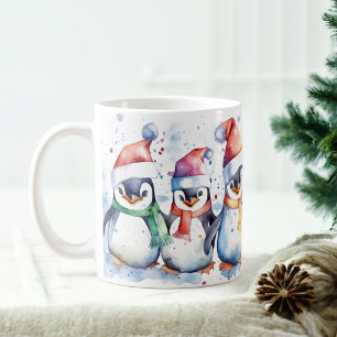 Taza De Café Acuarela Navidades de pingüinos festivos