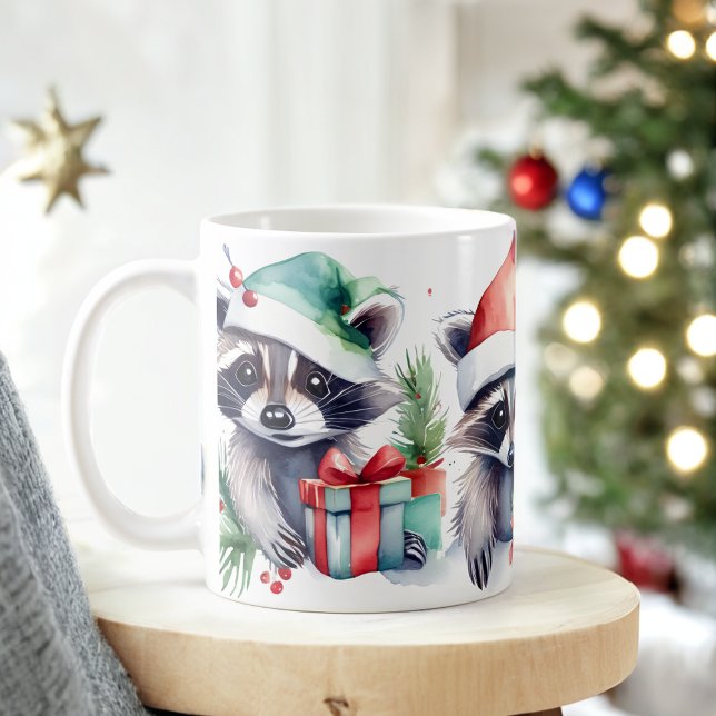 Taza De Café Acuarela Navidades de Raccoons festivos Mug (Subido por el creador)