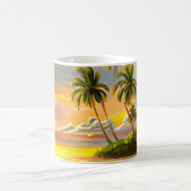 Taza De Café Acuarela Palm Trees Pintado de Playa (Centro)