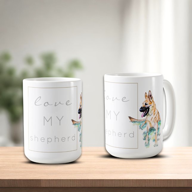 Taza De Café Acuarela Pastor Alemán Malinois Perro (Subido por el creador)