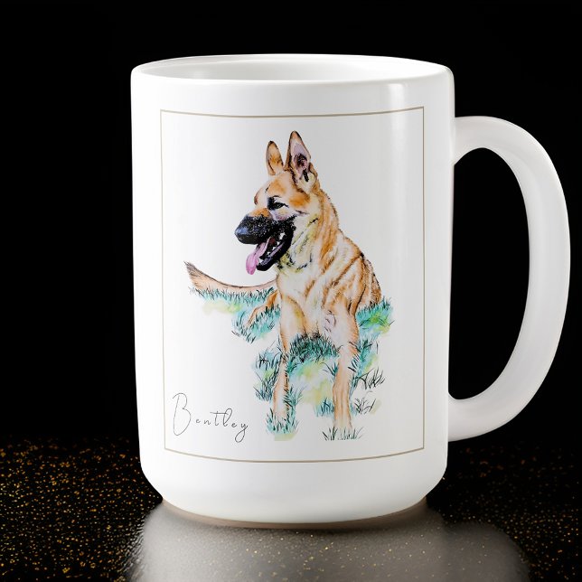 Taza De Café Acuarela Pastor Alemán Malinois Personalizado (Subido por el creador)
