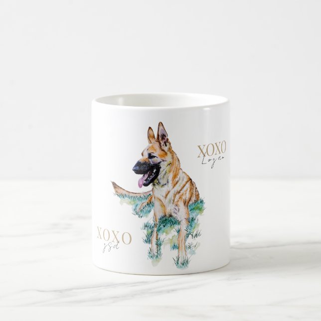 Taza De Café Acuarela Pastor Alemán Malinois Personalizado (Centro)
