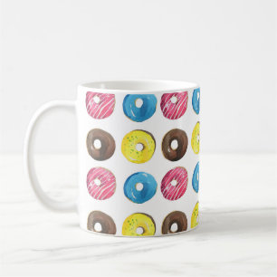 Taza De Café Acuarela pequeñas donuts, patrón sin costuras.