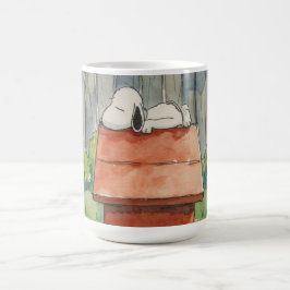 Taza De Café Acuarela Perro Durmiendo en Casa de Perro Roja Art