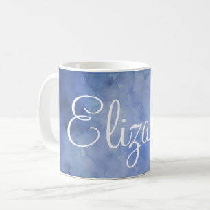 Taza De Café Acuarela personalizada azul y blanca