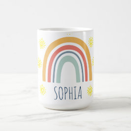 Taza De Café Acuarela Personalizada Caprichosa Boho Arcoíris y 