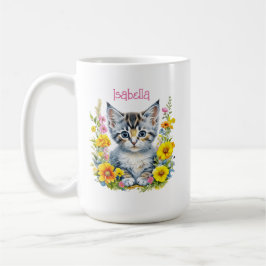 Taza De Café Acuarela personalizada de Gris Gris y Flores