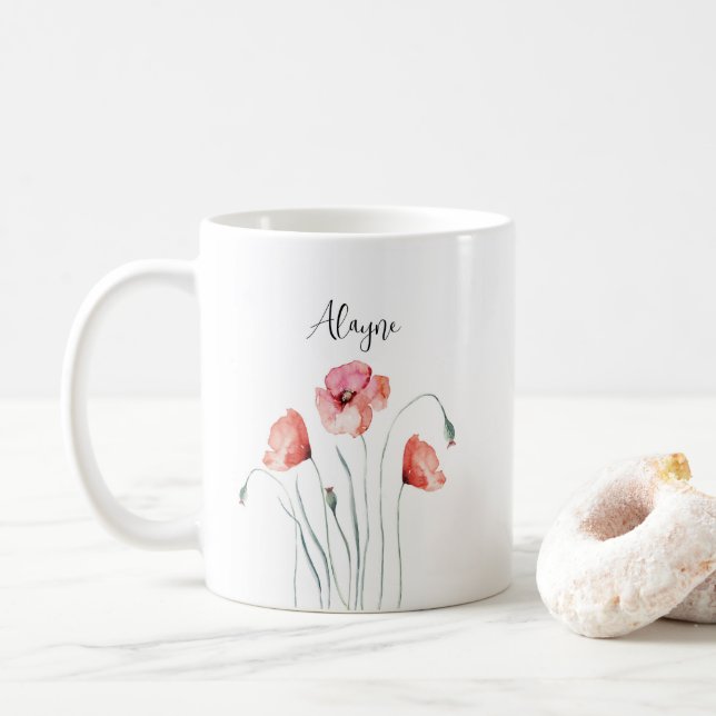 Taza De Café Acuarela personalizada de lapidarios rojos (Con donut)
