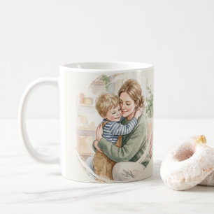 Taza De Café Acuarela personalizada de madre abrazando a hijo