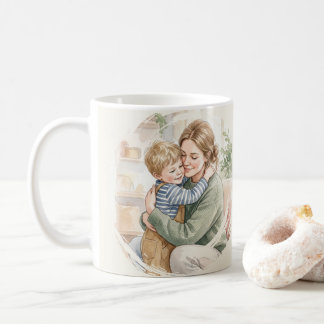 Taza De Café Acuarela personalizada de madre abrazando a hijo