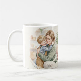 Taza De Café Acuarela personalizada de madre abrazando a hijo