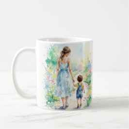 Taza De Café Acuarela personalizada de madre e hijo