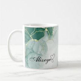 Taza De Café Acuarela personalizada de oro verde esmeralda