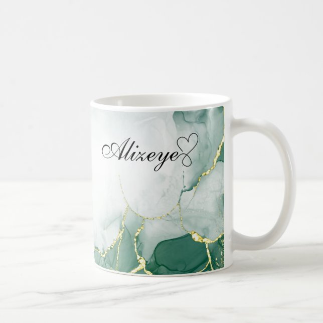Taza De Café Acuarela personalizada de oro verde esmeralda (Derecha)