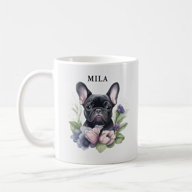Taza De Café Acuarela personalizada de perro de cerdo negro (Izquierda)