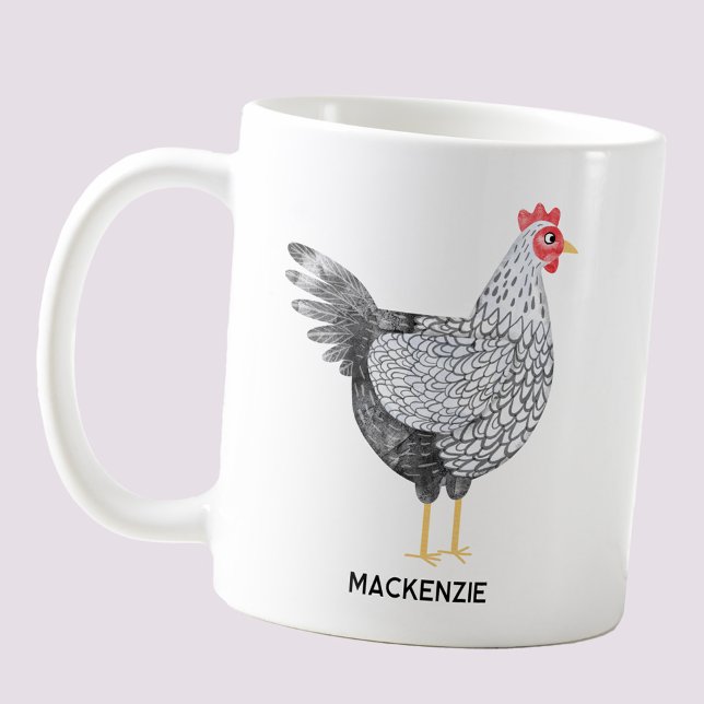 Taza De Café Acuarela personalizada divertida Wyandotte Pollo (Fun personalized custom name Wyandotte chicken coffee mug for poultry and bird lovers)
