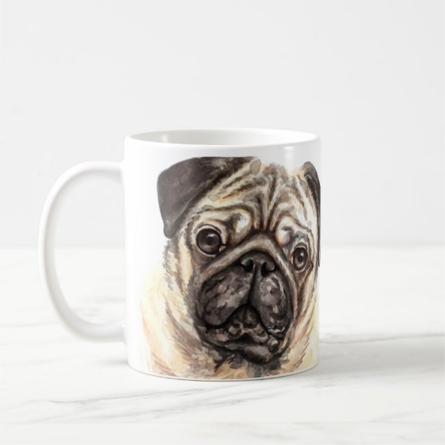 Taza De Café Acuarela personalizada Pug Mug (Izquierda)