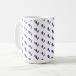 Taza De Café Acuarela pintada a mano floral verde morado