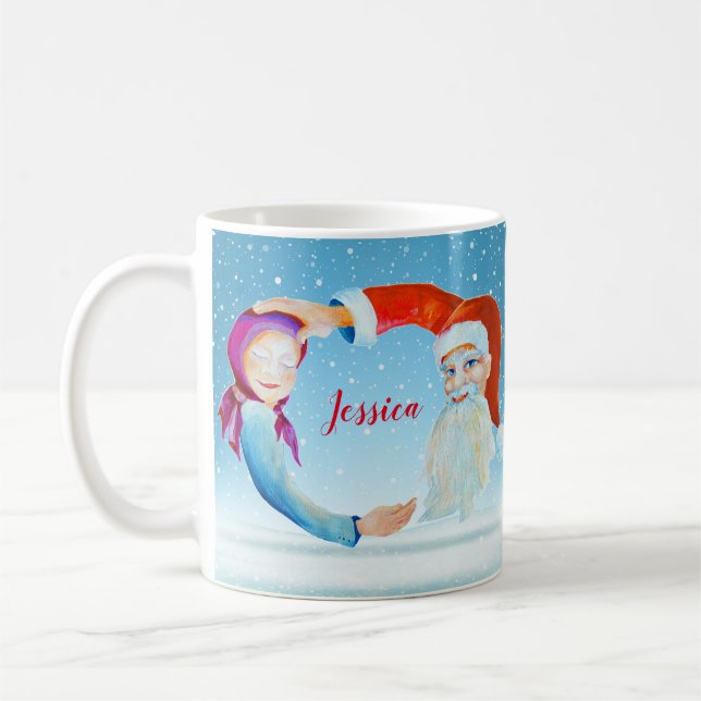 Taza De Café Acuarela pintada a mano Santa Claus mágico (Izquierda)