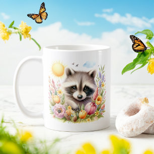 Taza De Café Acuarela Primavera Raccoon - Mug infantil personal