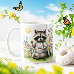Taza De Café Acuarela Primavera Raccoon - Mug infantil personal