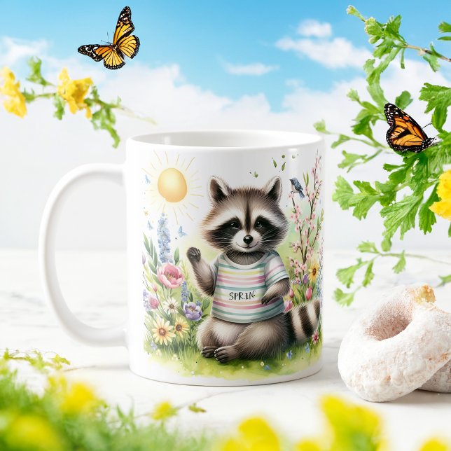 Taza De Café Acuarela Primavera Raccoon - Mug infantil personal (Subido por el creador)