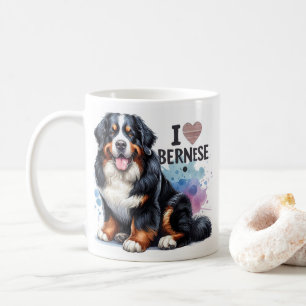 Taza De Café Acuarela Que Amo Mi Perro De Montaña Bernés