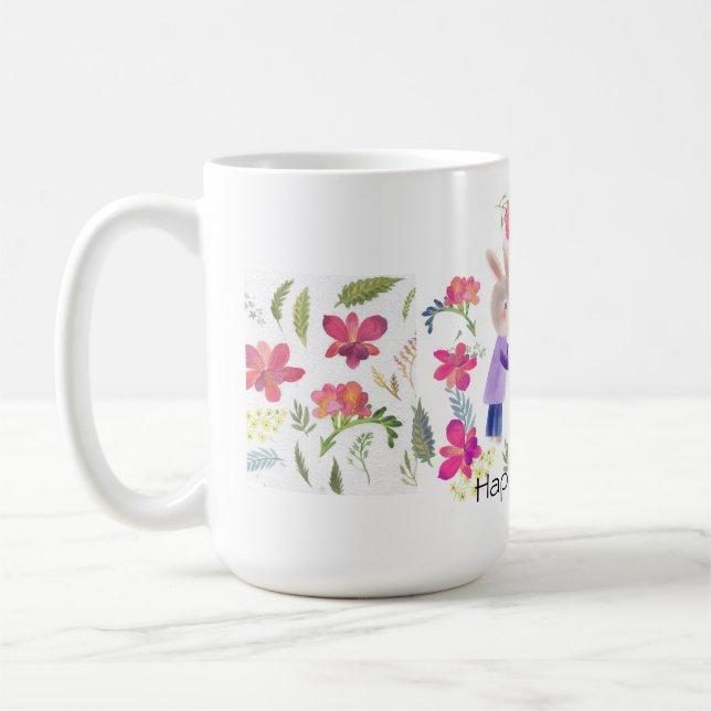 Taza De Café Acuarela Rabbyn de Pascua y huevo (Izquierda)