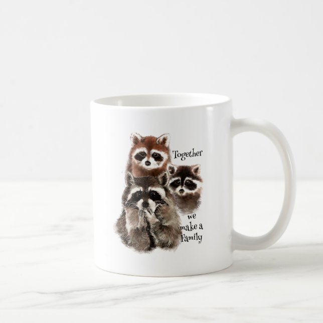 Taza De Café Acuarela Raccoons Juntos hacemos una cita familiar (Derecha)