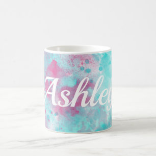 Taza De Café Acuarela rosa lavado de agua y nombre de Personali