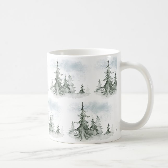 Taza De Café Acuarela Rustic Fir Trees Invierno (Derecha)