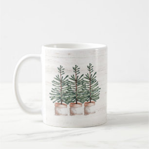 Taza De Café Acuarela Rustica Árboles Evergreen Mug