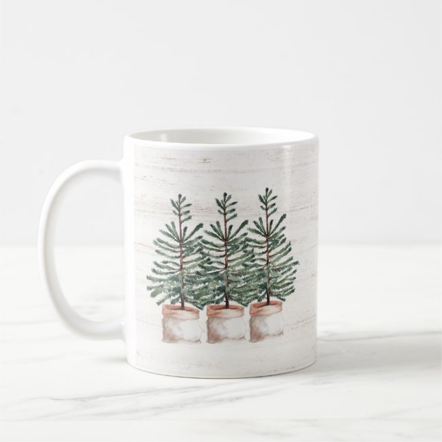 Taza De Café Acuarela Rustica Árboles Evergreen Mug (Izquierda)