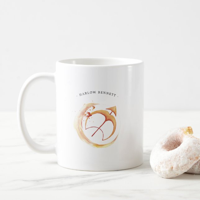 Taza De Café Acuarela Sagittarius Astrología Zodiac | Monograma (Con donut)