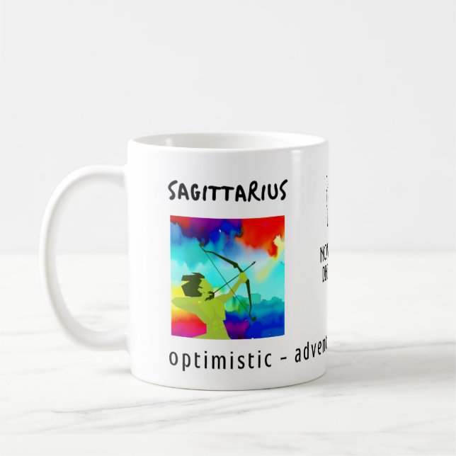 Taza De Café acuarela Sagittarius zodiac y características (Izquierda)