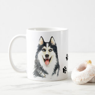 Taza De Café Acuarela Siberian Husky de Perro Perro Cachorro