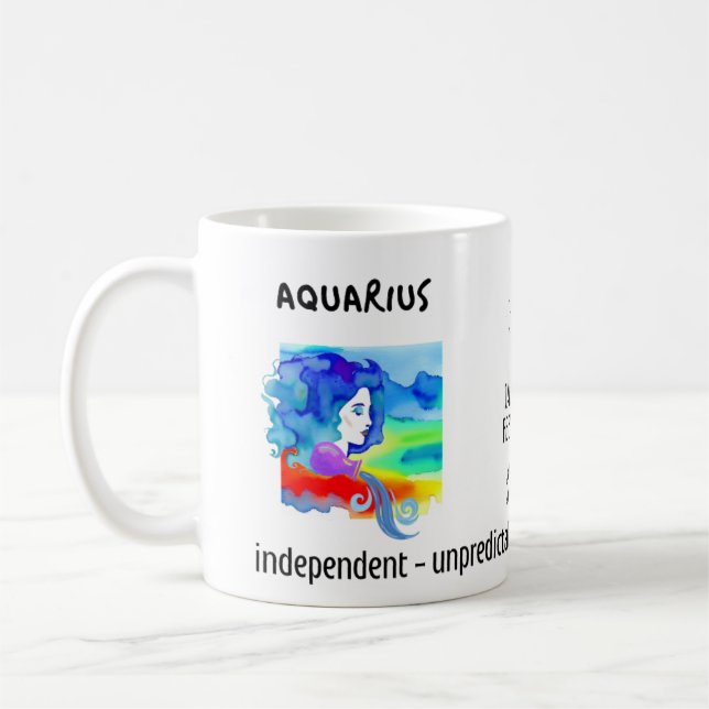 Taza De Café acuarela Signo y características de Aquarius zodia (Izquierda)