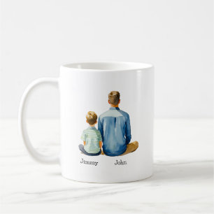 Taza De Café Acuarela Sitting Dad and Son Names Fathers Day