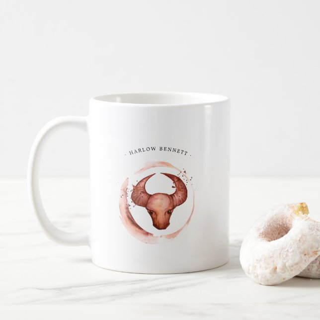 Taza De Café Acuarela Taurus Astrología Rótulo Zodiac | Monogra (Con donut)