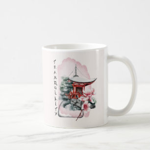 Taza De Café Acuarela Templo Japonés Flor de Cerezo
