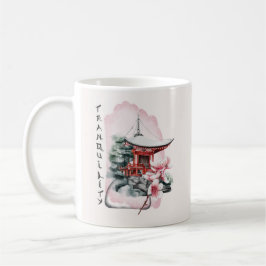 Taza De Café Acuarela Templo Japonés Sakura Blossom