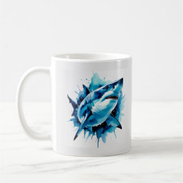Taza De Café Acuarela Tiburón Mug - Arte oceánico