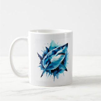 Taza De Café Acuarela Tiburón Mug - Arte oceánico