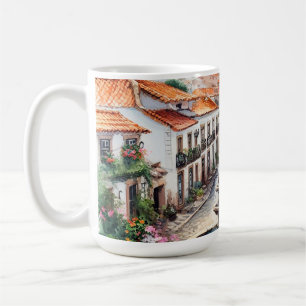 Taza De Café Acuarela típica de la aldea portuguesa