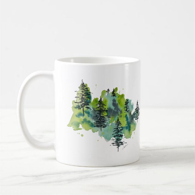 Taza De Café Acuarela Trees vergreen Mug (Izquierda)