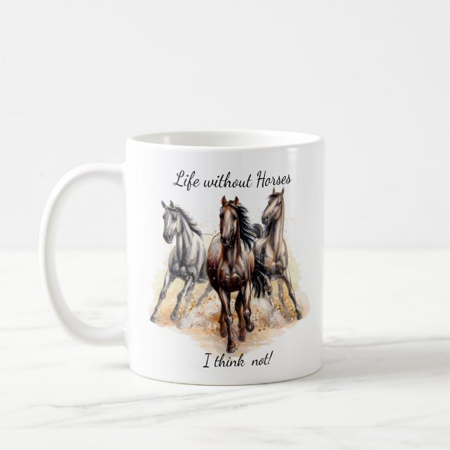 Taza De Café Acuarela Tres Caballos Cita Divertida De Animales  (Izquierda)