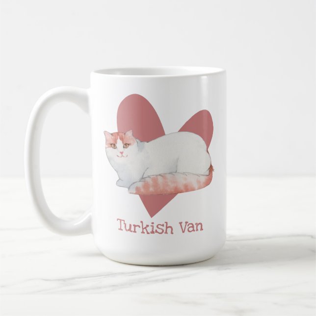 Taza De Café Acuarela turca de Van Cat Kitty Corazón Rosa (Izquierda)