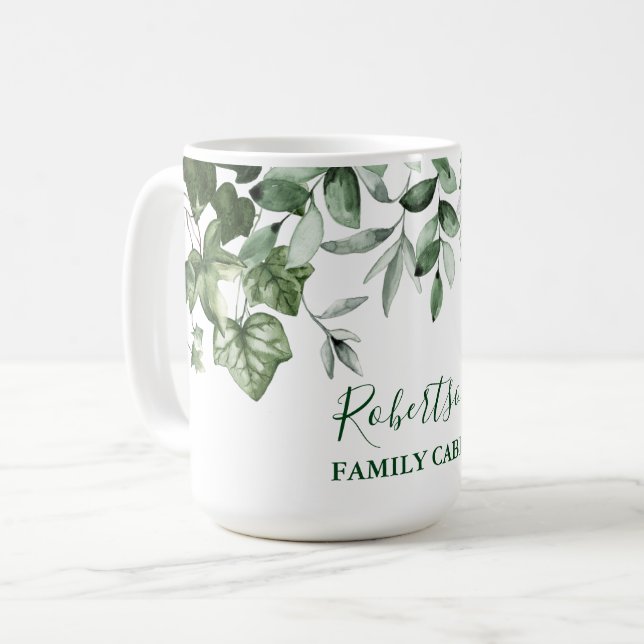Taza De Café Acuarela Vegetación Botánica Familia Cabina Grande (Anverso izquierdo)