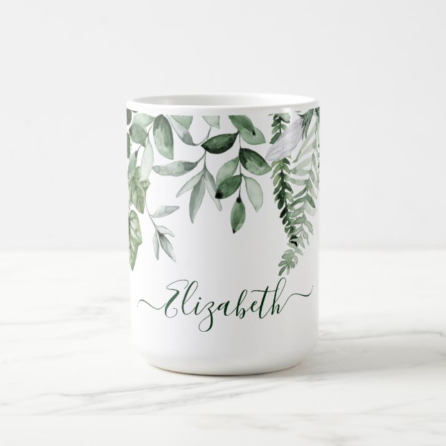 Taza De Café Acuarela Vegetación Botánica Ivy Sage Ferns Grande (Centro)
