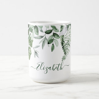 Taza De Café Acuarela Vegetación Botánica Ivy Sage Ferns Grande